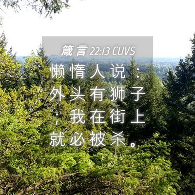 Picture 04 - 箴 言 22:13 CUVS - 懒 惰 人 说 ： 外 头 有 狮 子 ； 我 - Bible Verse Picture