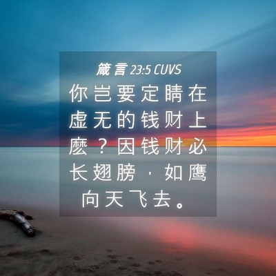 Picture 04 - 箴 言 23:5 CUVS - 你 岂 要 定 睛 在 虚 无 的 钱 财 上 - Bible Verse Picture