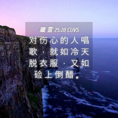 Picture 04 - 箴 言 25:20 CUVS - 对 伤 心 的 人 唱 歌 ， 就 如 冷 天 - Bible Verse Picture