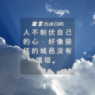 Picture 04 - 箴 言 25:28 CUVS - 人 不 制 伏 自 己 的 心 ， 好 像 毁 - Bible Verse Picture