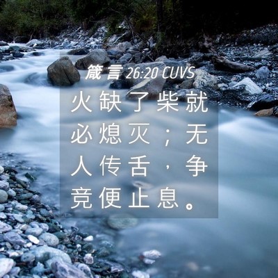 Picture 04 - 箴 言 26:20 CUVS - 火 缺 了 柴 就 必 熄 灭 ； 无 人 传 - Bible Verse Picture
