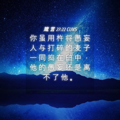 Picture 04 - 箴 言 27:22 CUVS - 你 虽 用 杵 将 愚 妄 人 与 打 碎 的 - Bible Verse Picture