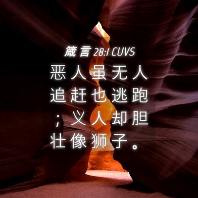 Picture 04 - 箴 言 28:1 CUVS - 恶 人 虽 无 人 追 赶 也 逃 跑 ； 义 - Bible Verse Picture