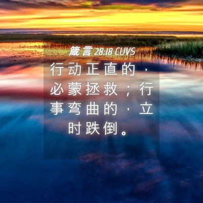 Picture 04 - 箴 言 28:18 CUVS - 行 动 正 直 的 ， 必 蒙 拯 救 ； 行 - Bible Verse Picture