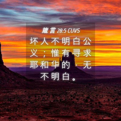 Picture 04 - 箴 言 28:5 CUVS - 坏 人 不 明 白 公 义 ； 惟 有 寻 求 - Bible Verse Picture