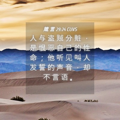 Picture 04 - 箴 言 29:24 CUVS - 人 与 盗 贼 分 赃 ， 是 恨 恶 自 己 - Bible Verse Picture