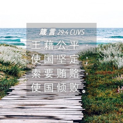 Picture 04 - 箴 言 29:4 CUVS - 王 藉 公 平 ， 使 国 坚 定 ； 索 要 - Bible Verse Picture