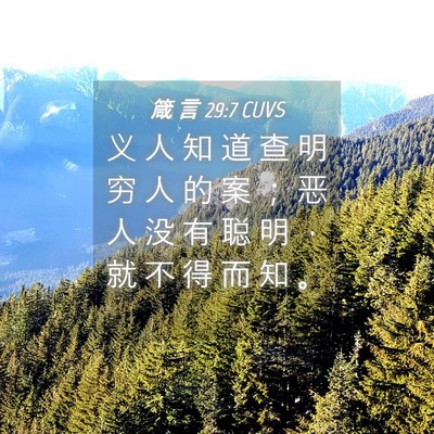 Picture 04 - 箴 言 29:7 CUVS - 义 人 知 道 查 明 穷 人 的 案 ； 恶 - Bible Verse Picture