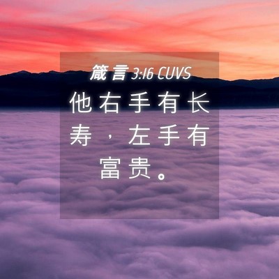 Picture 04 - 箴 言 3:16 CUVS - 他 右 手 有 长 寿 ， 左 手 有 富 贵 - Bible Verse Picture