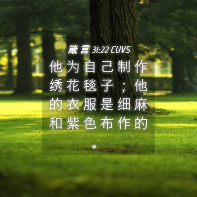 Picture 04 - 箴 言 31:22 CUVS - 他 为 自 己 制 作 绣 花 毯 子 ； 他 - Bible Verse Picture