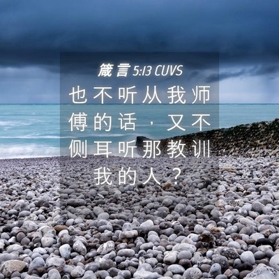 Picture 04 - 箴 言 5:13 CUVS - 也 不 听 从 我 师 傅 的 话 ， 又 不 - Bible Verse Picture