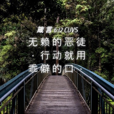 Picture 04 - 箴 言 6:12 CUVS - 无 赖 的 恶 徒 ， 行 动 就 用 乖 僻 - Bible Verse Picture