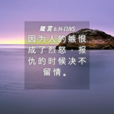 Picture 04 - 箴 言 6:34 CUVS - 因 为 人 的 嫉 恨 成 了 烈 怒 ， 报 - Bible Verse Picture