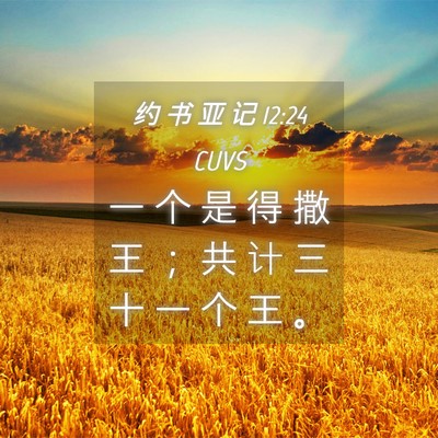 Picture 04 - 约 书 亚 记 12:24 CUVS - 一 个 是 得 撒 王 ； 共 计 三 十 一 - Bible Verse Picture