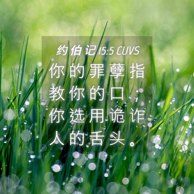 Picture 04 - 约 伯 记 15:5 CUVS - 你 的 罪 孽 指 教 你 的 口 ； 你 选 - Bible Verse Picture