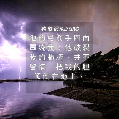 Picture 04 - 约 伯 记 16:13 CUVS - 他 的 弓 箭 手 四 面 围 绕 我 ； 他 - Bible Verse Picture