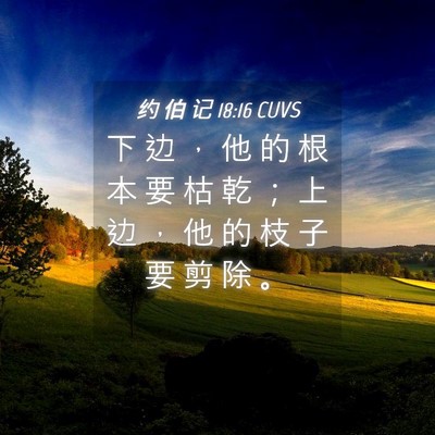 Picture 04 - 约 伯 记 18:16 CUVS - 下 边 ， 他 的 根 本 要 枯 乾 ； 上 - Bible Verse Picture