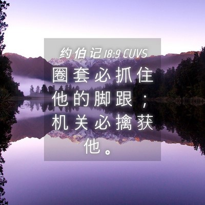Picture 04 - 约 伯 记 18:9 CUVS - 圈 套 必 抓 住 他 的 脚 跟 ； 机 关 - Bible Verse Picture