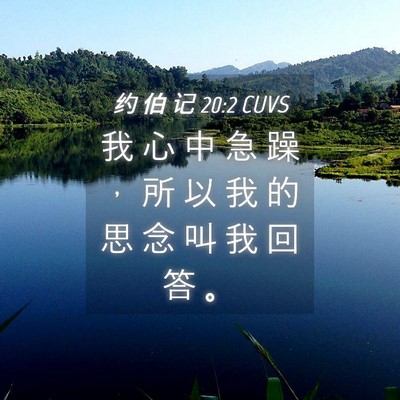 Picture 04 - 约 伯 记 20:2 CUVS - 我 心 中 急 躁 ， 所 以 我 的 思 念 - Bible Verse Picture