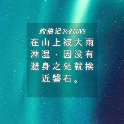 Picture 04 - 约 伯 记 24:8 CUVS - 在 山 上 被 大 雨 淋 湿 ， 因 没 有 - Bible Verse Picture