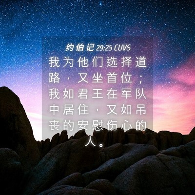 Picture 04 - 约 伯 记 29:25 CUVS - 我 为 他 们 选 择 道 路 ， 又 坐 首 - Bible Verse Picture