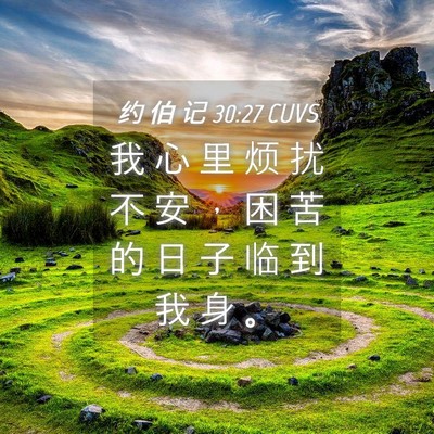 Picture 04 - 约 伯 记 30:27 CUVS - 我 心 里 烦 扰 不 安 ， 困 苦 的 日 - Bible Verse Picture