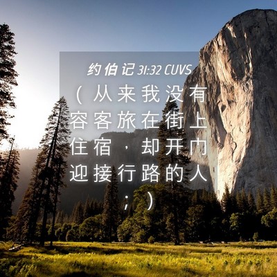 Picture 04 - 约 伯 记 31:32 CUVS - （ 从 来 我 没 有 容 客 旅 在 街 上 - Bible Verse Picture