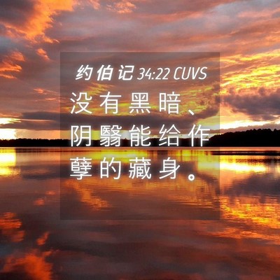 Picture 04 - 约 伯 记 34:22 CUVS - 没 有 黑 暗 、 阴 翳 能 给 作 孽 的 - Bible Verse Picture
