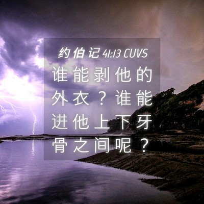 Picture 04 - 约 伯 记 41:13 CUVS - 谁 能 剥 他 的 外 衣 ？ 谁 能 进 他 - Bible Verse Picture