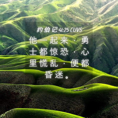 Picture 04 - 约 伯 记 41:25 CUVS - 他 一 起 来 ， 勇 士 都 惊 恐 ， 心 - Bible Verse Picture