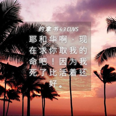 Picture 04 - 约 拿 书 4:3 CUVS - 耶 和 华 啊 ， 现 在 求 你 取 我 的 - Bible Verse Picture