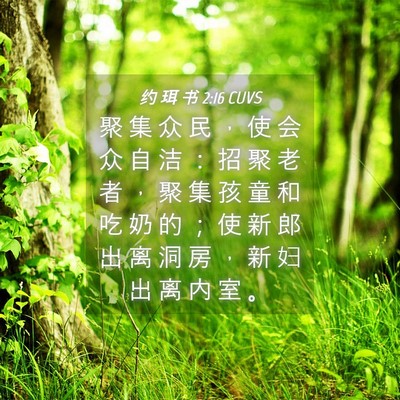 Picture 04 - 约 珥 书 2:16 CUVS - 聚 集 众 民 ， 使 会 众 自 洁 ： 招 - Bible Verse Picture