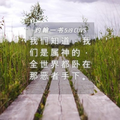 Picture 04 - 约 翰 一 书 5:19 CUVS - 我 们 知 道 ， 我 们 是 属 神 的 ， - Bible Verse Picture