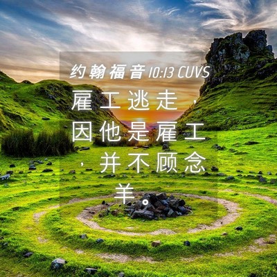 Picture 04 - 约 翰 福 音 10:13 CUVS - 雇 工 逃 走 ， 因 他 是 雇 工 ， 并 - Bible Verse Picture