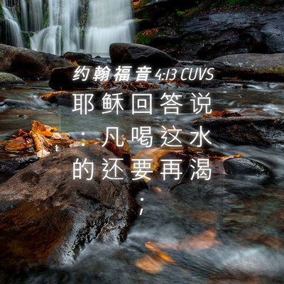 Picture 04 - 约 翰 福 音 4:13 CUVS - 耶 稣 回 答 说 ： 凡 喝 这 水 的 还 - Bible Verse Picture