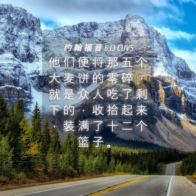Picture 04 - 约 翰 福 音 6:13 CUVS - 他 们 便 将 那 五 个 大 麦 饼 的 零 - Bible Verse Picture