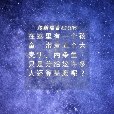 Picture 04 - 约 翰 福 音 6:9 CUVS - 在 这 里 有 一 个 孩 童 ， 带 着 五 - Bible Verse Picture