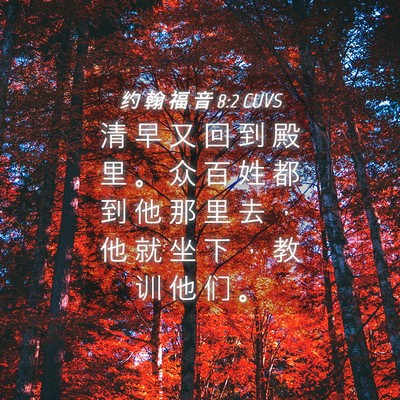 Picture 04 - 约 翰 福 音 8:2 CUVS - 清 早 又 回 到 殿 里 。 众 百 姓 都 - Bible Verse Picture