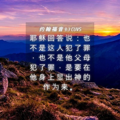 Picture 04 - 约 翰 福 音 9:3 CUVS - 耶 稣 回 答 说 ： 也 不 是 这 人 犯 - Bible Verse Picture