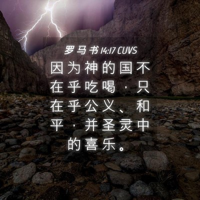 Picture 04 - 罗 马 书 14:17 CUVS - 因 为 神 的 国 不 在 乎 吃 喝 ， 只 - Bible Verse Picture