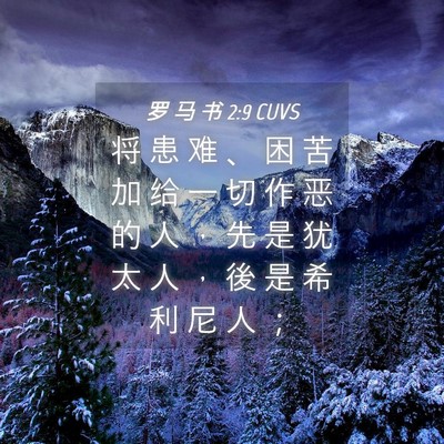 Picture 04 - 罗 马 书 2:9 CUVS - 将 患 难 、 困 苦 加 给 一 切 作 恶 - Bible Verse Picture