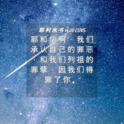 Picture 04 - 耶 利 米 书 14:20 CUVS - 耶 和 华 啊 ， 我 们 承 认 自 己 的 - Bible Verse Picture