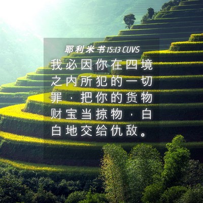 Picture 04 - 耶 利 米 书 15:13 CUVS - 我 必 因 你 在 四 境 之 内 所 犯 的 - Bible Verse Picture