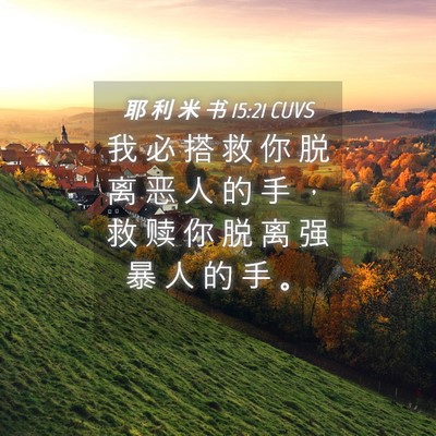 Picture 04 - 耶 利 米 书 15:21 CUVS - 我 必 搭 救 你 脱 离 恶 人 的 手 ， - Bible Verse Picture