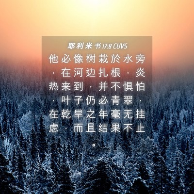 Picture 04 - 耶 利 米 书 17:8 CUVS - 他 必 像 树 栽 於 水 旁 ， 在 河 边 - Bible Verse Picture