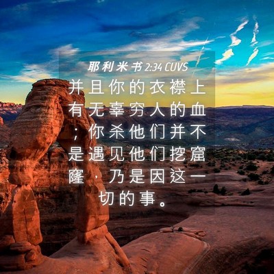 Picture 04 - 耶 利 米 书 2:34 CUVS - 并 且 你 的 衣 襟 上 有 无 辜 穷 人 - Bible Verse Picture