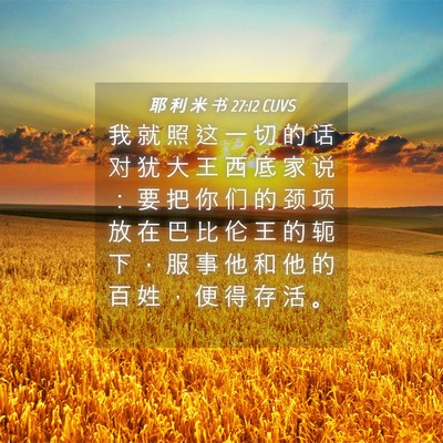 Picture 04 - 耶 利 米 书 27:12 CUVS - 我 就 照 这 一 切 的 话 对 犹 大 王 - Bible Verse Picture