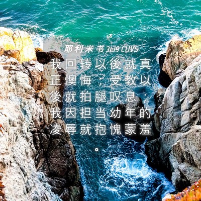 Picture 04 - 耶 利 米 书 31:19 CUVS - 我 回 转 以 後 就 真 正 懊 悔 ； 受 - Bible Verse Picture