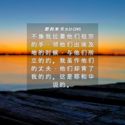 Picture 04 - 耶 利 米 书 31:32 CUVS - 不 像 我 拉 着 他 们 祖 宗 的 手 ， - Bible Verse Picture