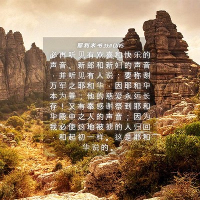 Picture 04 - 耶 利 米 书 33:11 CUVS - 必 再 听 见 有 欢 喜 和 快 乐 的 声 - Bible Verse Picture